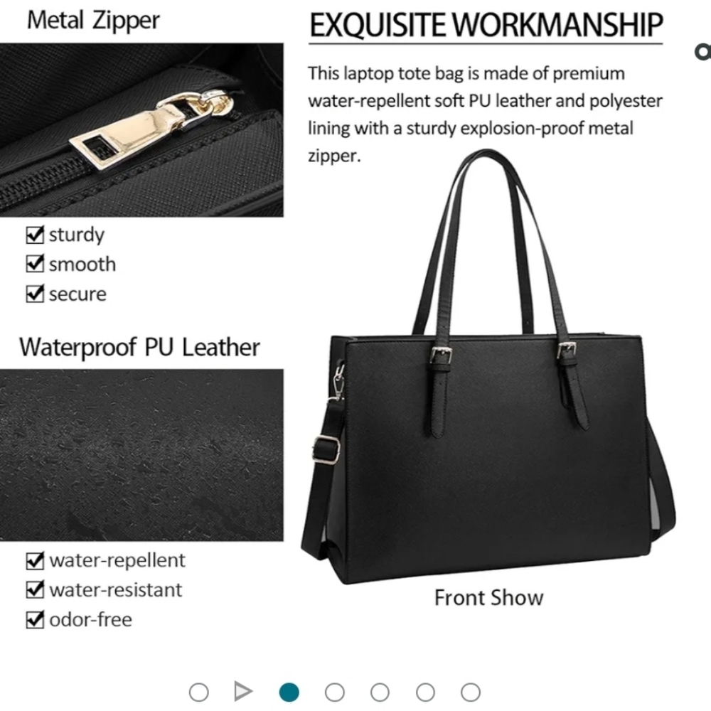 Laptop Bag/Purse Black 15.6 Laptop Capacity, Multiple Organizer Pockets